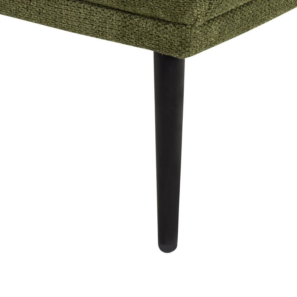 Chaise longue con cuscino verde scuro in tessuto bouclé lato destro stile retrò