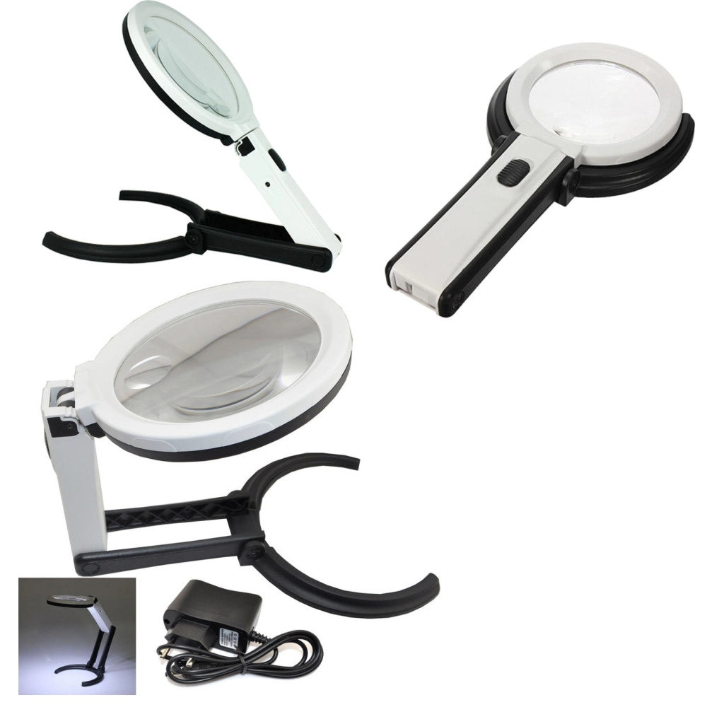 Trade Shop - Lente Di Ingrandimento Da Tavolo Lampada Con 10 Led Portatile 120 Mm A 28mm -