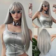 Parrucca in acciaio da 28 pollici per donne | Capelli diritti senza clip per uso quotidiano | Capigliatura a rete per un look trendy