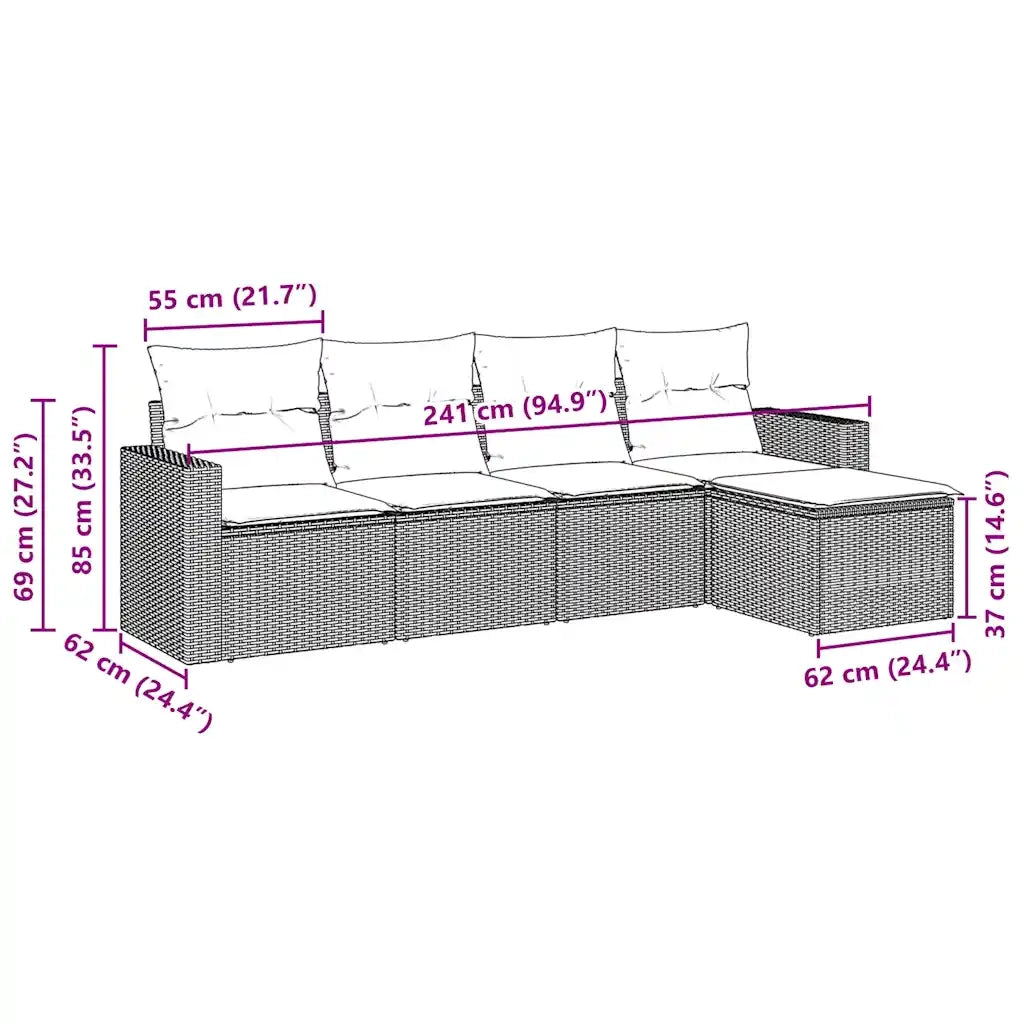 Salotto da Giardino-Set Divani da Giardino 5 pz con Cuscini in Polyrattan Nero 297724