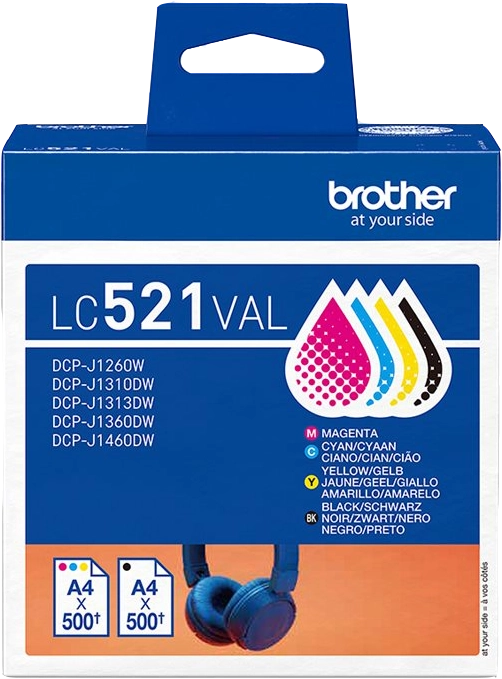 Brother LC521VAL cartuccia d'inchiostro 4 pz Originale Nero, Ciano, Magenta, Giallo