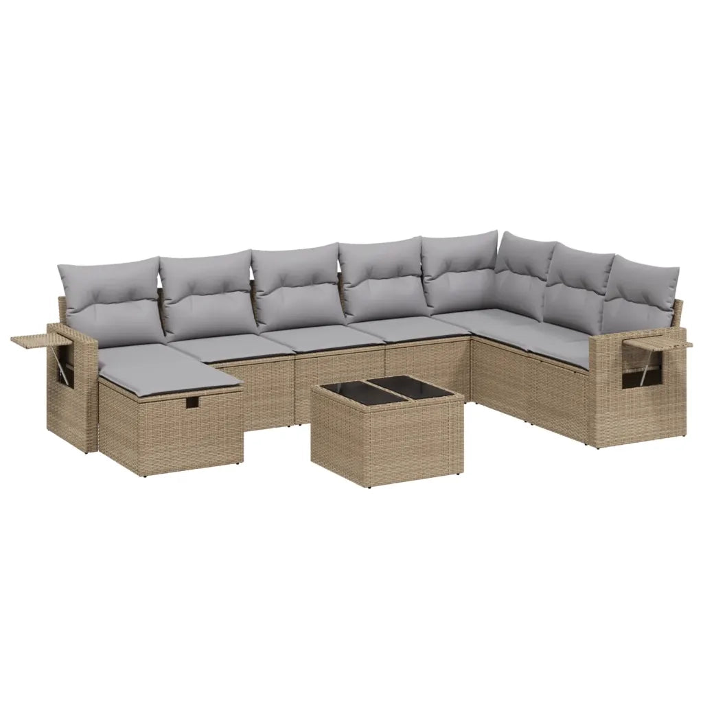 Set Divano da Giardino 9 pz con Cuscini Beige Misto Polyrattan