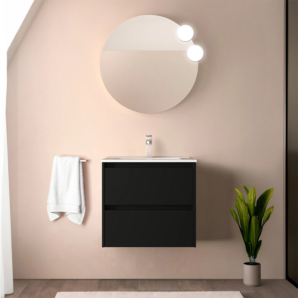 Mobile bagno sospeso 70 cm nero satinato con lavabo ad incasso Gaya