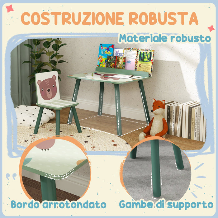 Set Tavolo e Sedia per Bambini con Ripiano Portaoggetti Verde