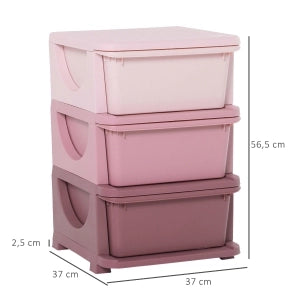 Contenitore giochi a 3 livelli con cassetti estraibili, rosa, 37 x 37 x 56,5 cm