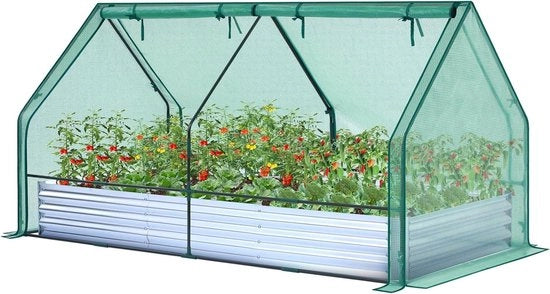 Blocco di Cultiivo Elevato con Serra 3-in-1 - Metallo e Folio PE - Con 4 Porte - Per Giardino 240 × 120 ×
