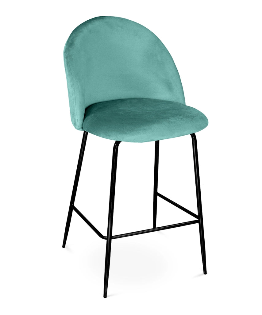 Sgabello cucina imbottito, sgabello alto in velluto verde tiffany piede nero – Nicole - SG20NIPN