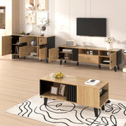 Credenza grande in legno e nero - Zephmum- 140x78,5x41 cm, LED, vetro, design coordinato