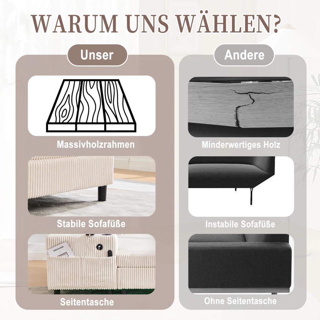 POLTRONA Relax Oversize 142x128x85 cm Corduroy Beige con LED, USB e portabicchiere