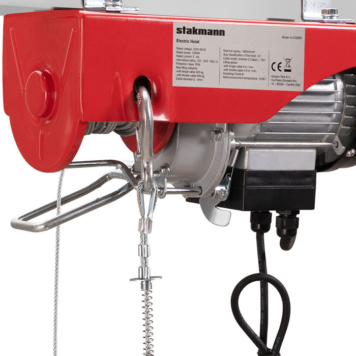 Paranco Elettrico Verricello Montacarichi 400/800kg Sollevatore 1300Watt con Accessori