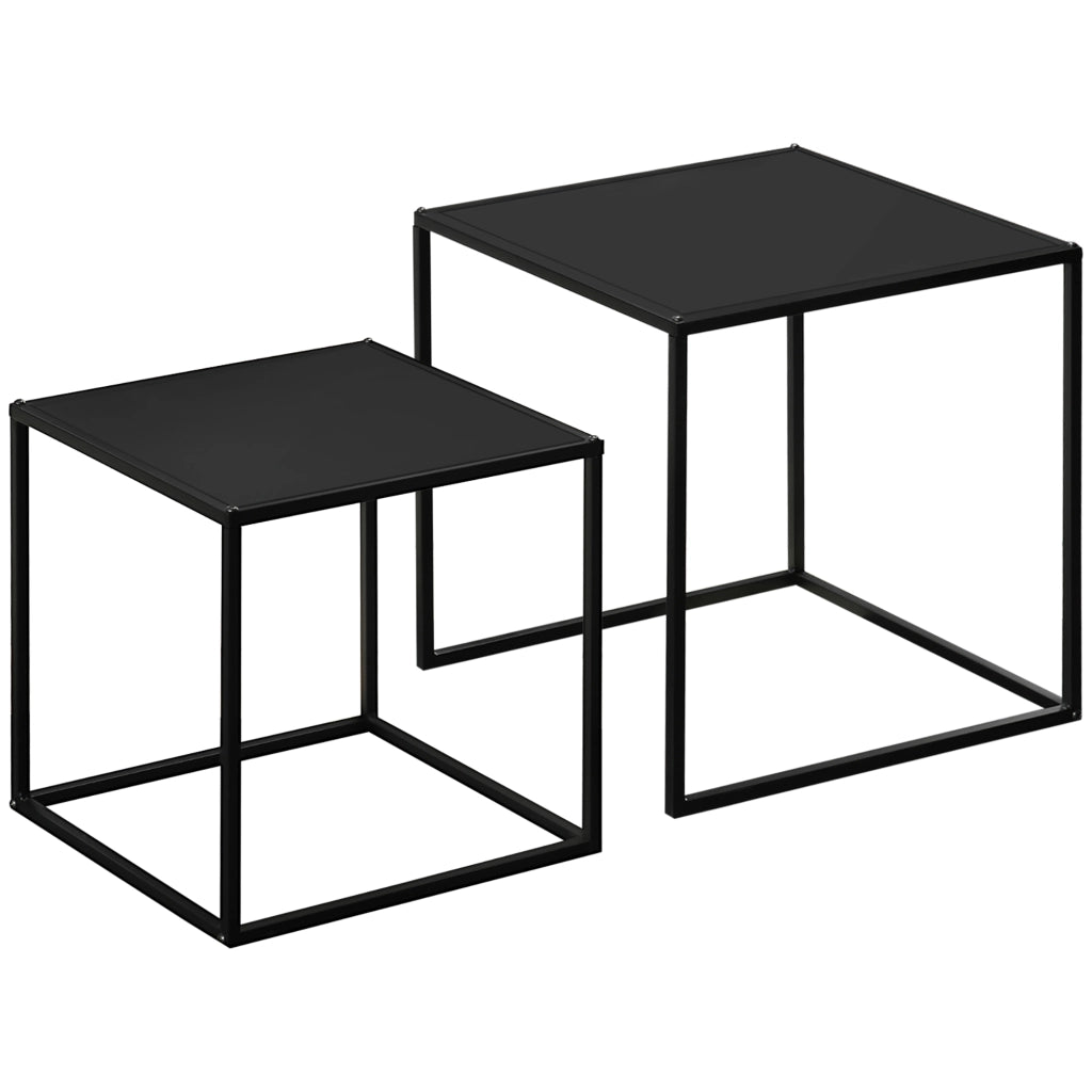 Tavolini da caffè impilabili in 2 pezzi con piano quadrato - per soggiorno - in acciaio - nero - 40×40×40 cm