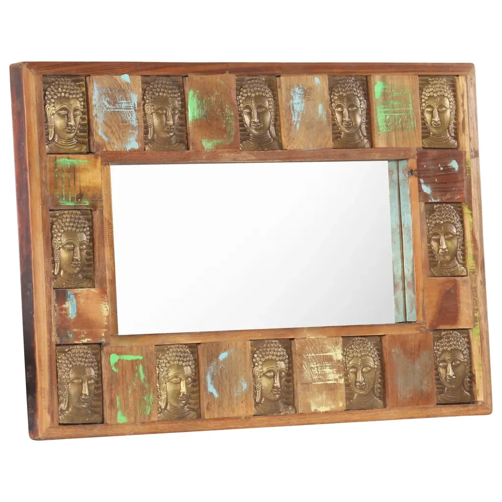 Specchio Decorato con Buddha 80x50cm Legno Massello di Recupero