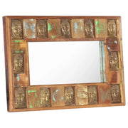 Specchio Decorato con Buddha 80x50cm Legno Massello di Recupero