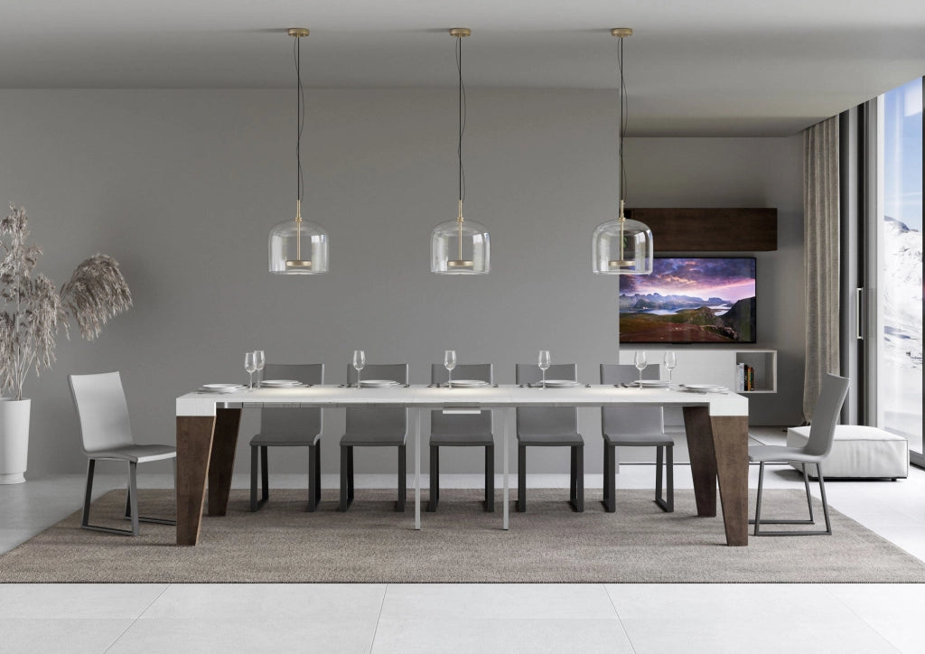 Consolle Allungabile 90-300x40x77 cm in Nobilitato Bianco e Noce