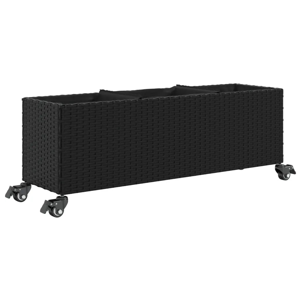 Fioriere da Giardino con Ruote 2pz Nere 107x32x38 cm Polyrattan