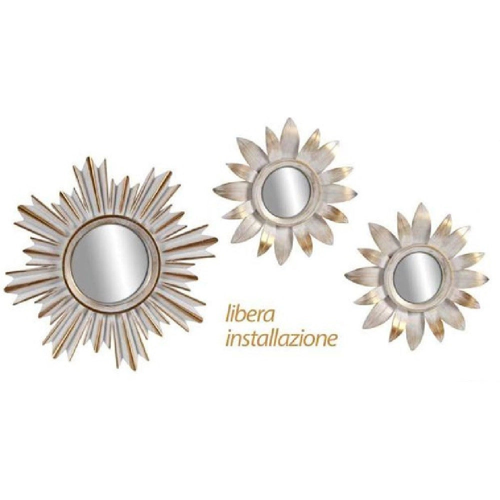 Trade Shop - Set 3 Pz Specchi Parete Bianco Oro 25/35 Cm Plastica Libera Installazione 823909 -
