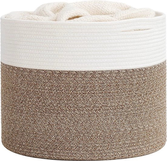 Tessuto di cotone, corda, contenitore di stoccaggio, coperchio intrecciato, cuscino, giocattolo per la nursery, D40 x H35 cm