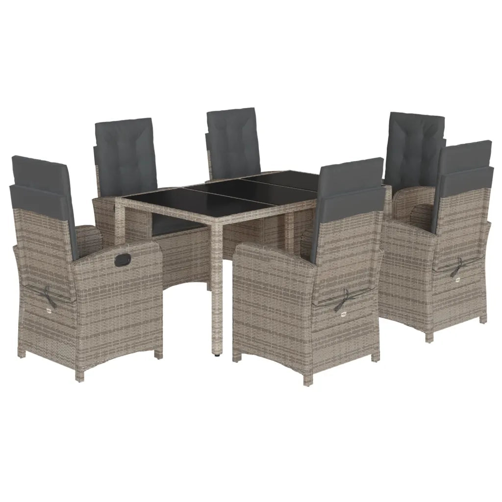 Set da Pranzo da Giardino 7 pz con Cuscini in Polyrattan Grigio