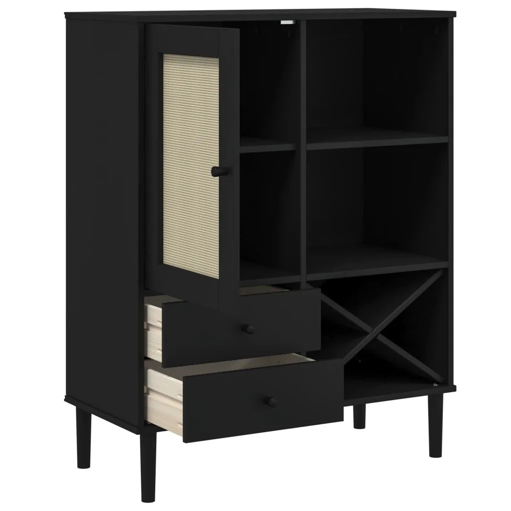 Credenza-Buffet-Armadio da cucina SENJA Aspetto Rattan Nero 90x40x112 cm Massello Pino 440440