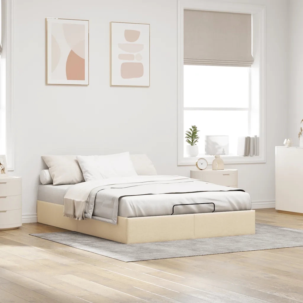 Struttura Letto Pouf senza Materasso Crema 140x200 cm Tessuto