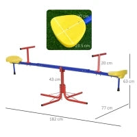 Altalena per Bambini Doppia a Bilico Girevole a 360° in Metallo e PP, Età 3-8 Anni, 182x77x63cm Multicolore