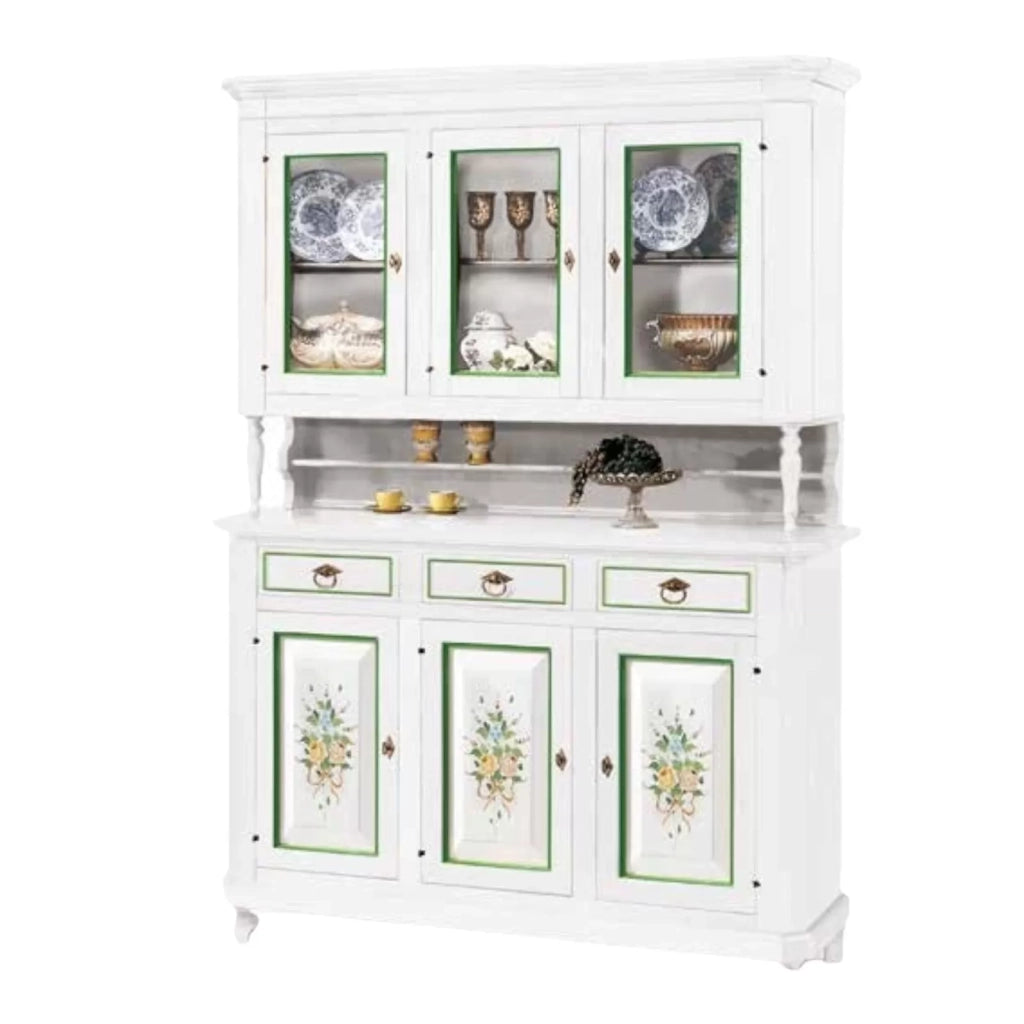Cristalliera 3 ante napoletana arte povera bianco decori l.150 p.43 h.208 (492) - Mobili 2G
