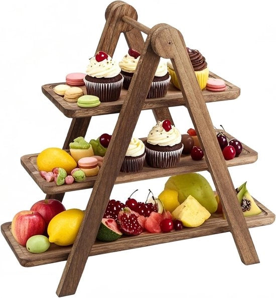 Piatto di servizio in legno - 3 strati piatto di servizio - Piatto di servizio per torte staccabile, standard per cupcake rettangolare standard - Piatti di servizio per servire cibi - Piatti di servizio per dessert per feste, matrimoni e frutta display