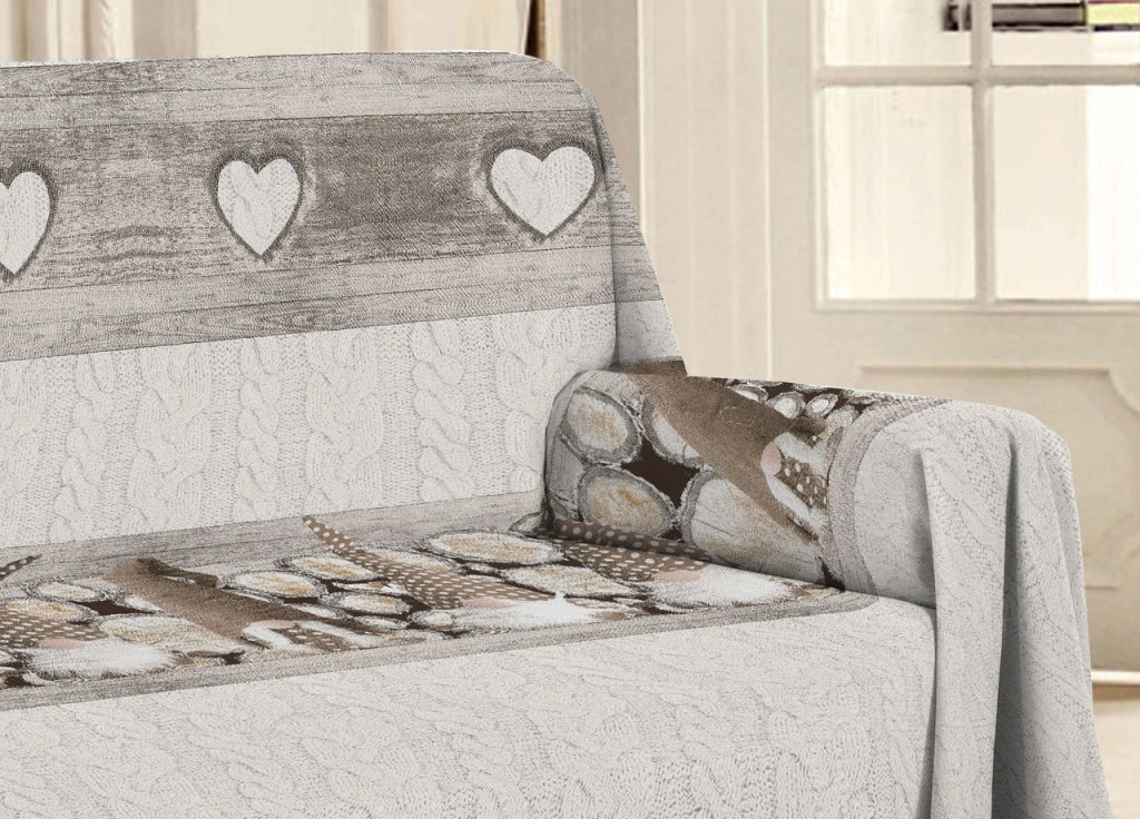 Telo Arredo Multiuso Linea Pensieri Delicati In 100% Cotone Disegno Gnomi - Singolo - Beige