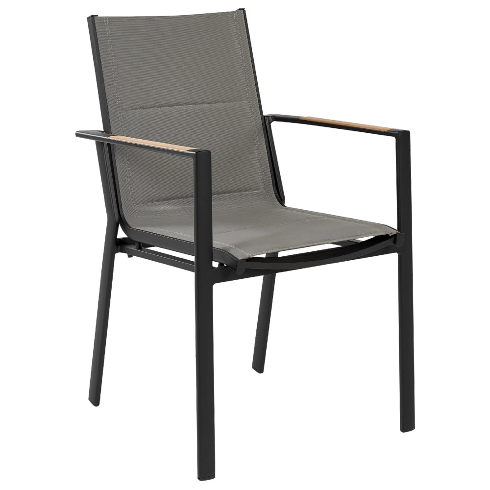 Set di 6 sedie da giardino in metallo nero grigio chiaro con cuscini in legno moderno