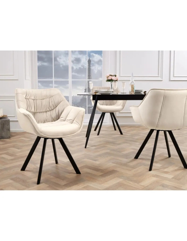 Set di 2 sedie design COMFY girevoli a 180° in velluto beige champagne e piedi neri