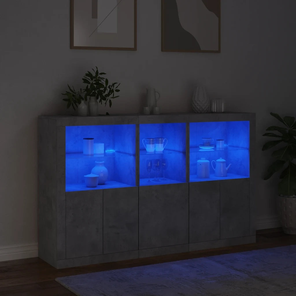 Credenza con Luci LED-Buffet-Armadio da cucina Grigio Cemento 162x37x100 cm 873653