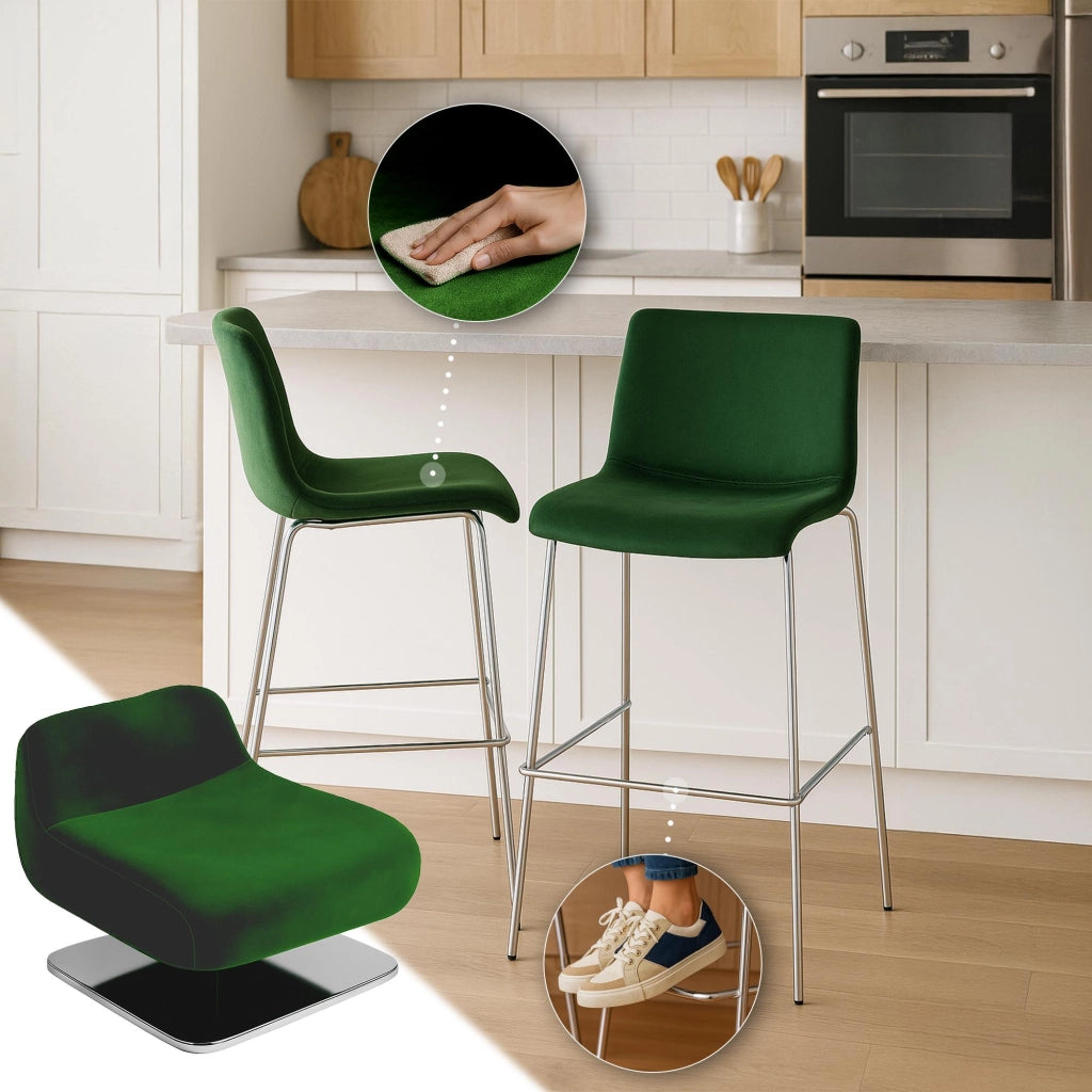 Sgabello Hover Velluto Base a Quattro Gambe Cromata verde