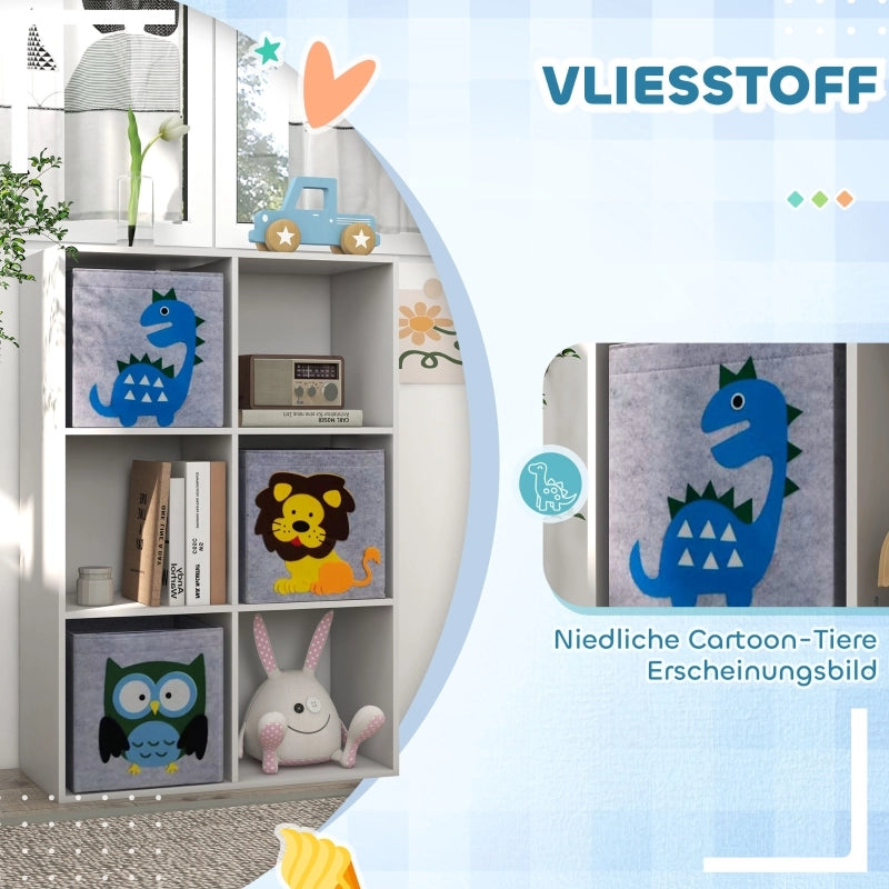 Scaffale per bambini, libreria per bambini con 3 scatole portaoggetti, scaffale per giocattoli, scaffale per cameretta, bianco+grigio, 61,8 x 29,9 x