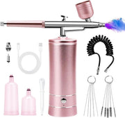 Kit di pennello ad aria senza fili con compressore USB ricaricabile per modellismo, trucco, parrucchieri e decorazione di torte - rosa