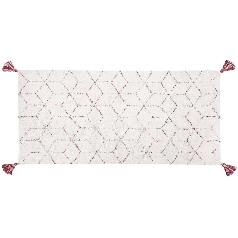 Tappeto tappetino Cotone Bianco 80 x 150 cm Rettangolare con Nappe Trapuntate Motivo Geometrico Orientale