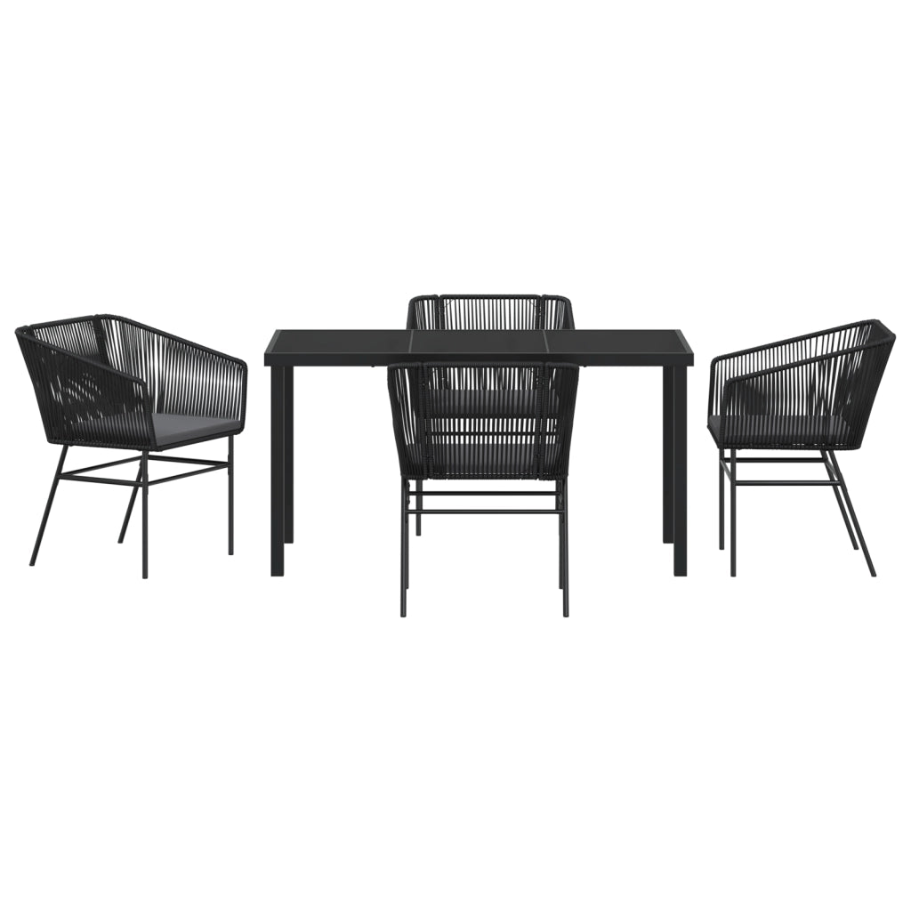 Set da Pranzo da Giardino 5 Pezzi con Cuscini in Polyrattan Nero