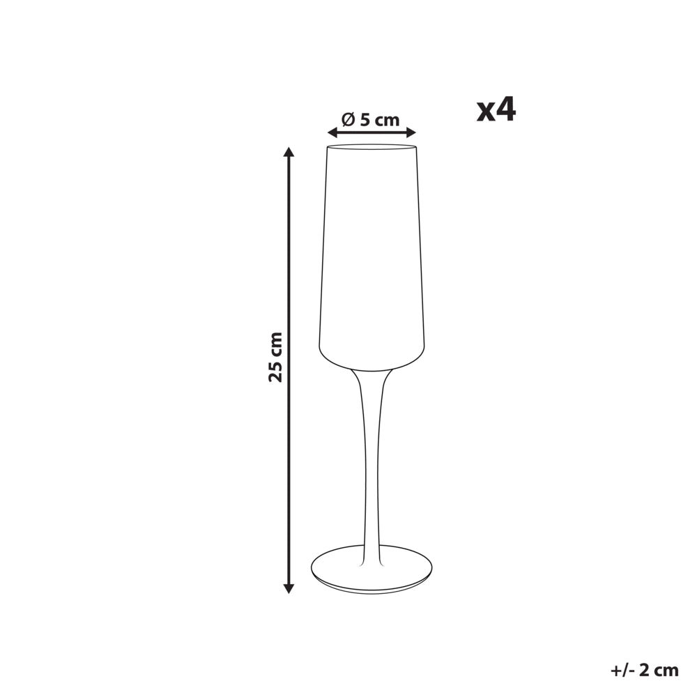 Set di 4 flûte da champagne grigio trasparente soffiato a mano 23 cl 8 oz 4 Pz Set Coupes Glass
