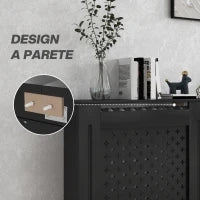 Copritermosifoni in Legno MDF Traforato a Croce con Ripiano e Fissaggio a Muro, 152x19x82 cm, Nero