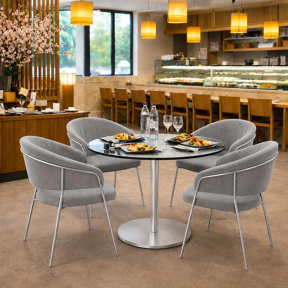 Sedie da pranzo set da 2 Aurelia in velluto grigio con gambe in ferro cromato