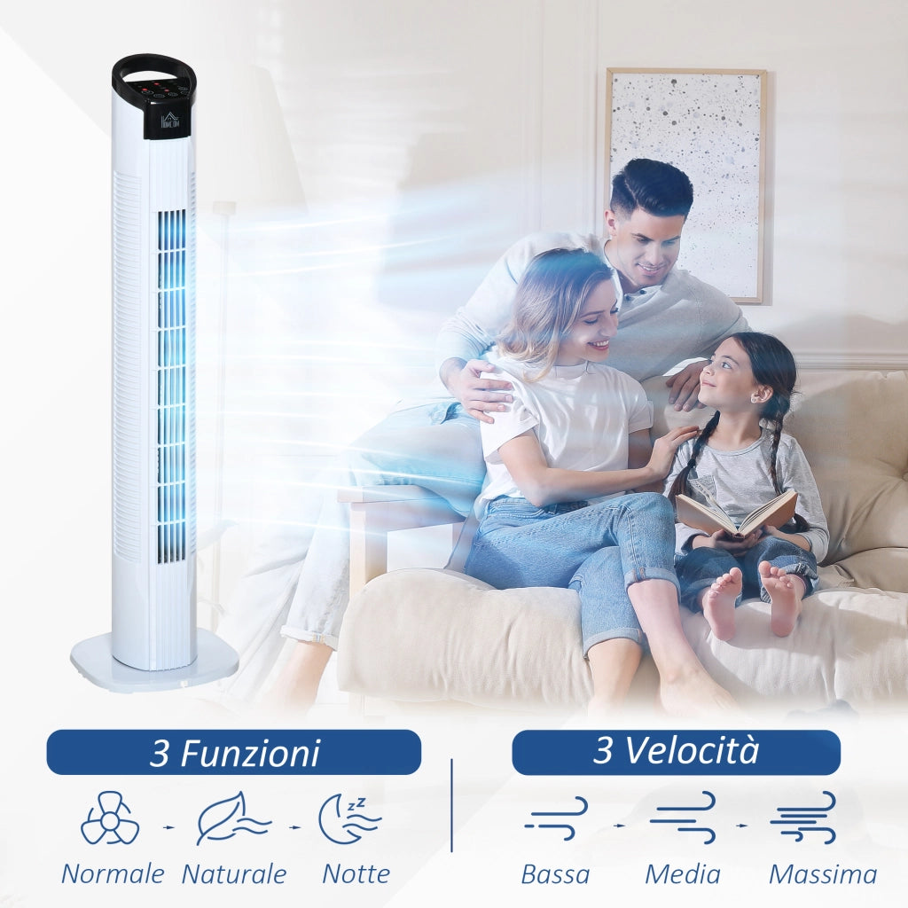 EasyComfort Ventilatore a Colonna con Telecomando Oscillazione 3 Funzioni 3 Velocità