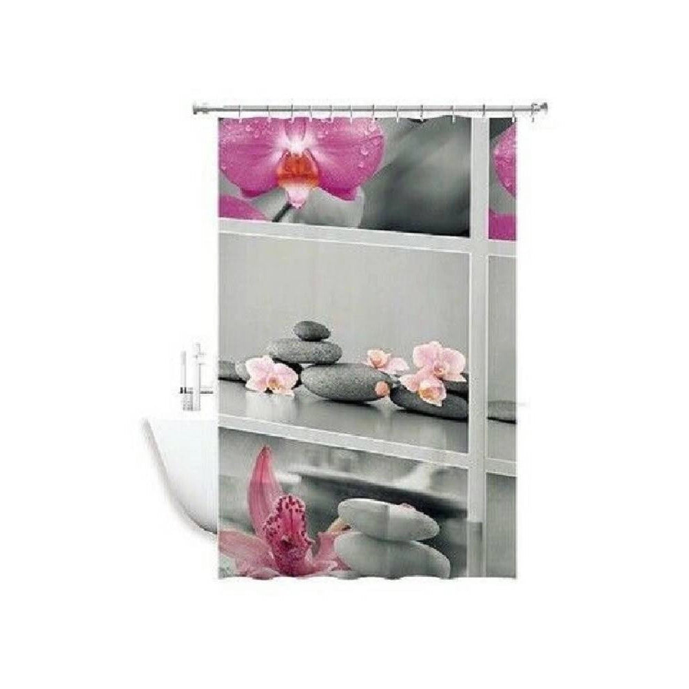 Trade Shop - Tenda Doccia Antimuffa Impermeabile 180x180cm Con Anelli Bagno Fiori Sassi 59532 -