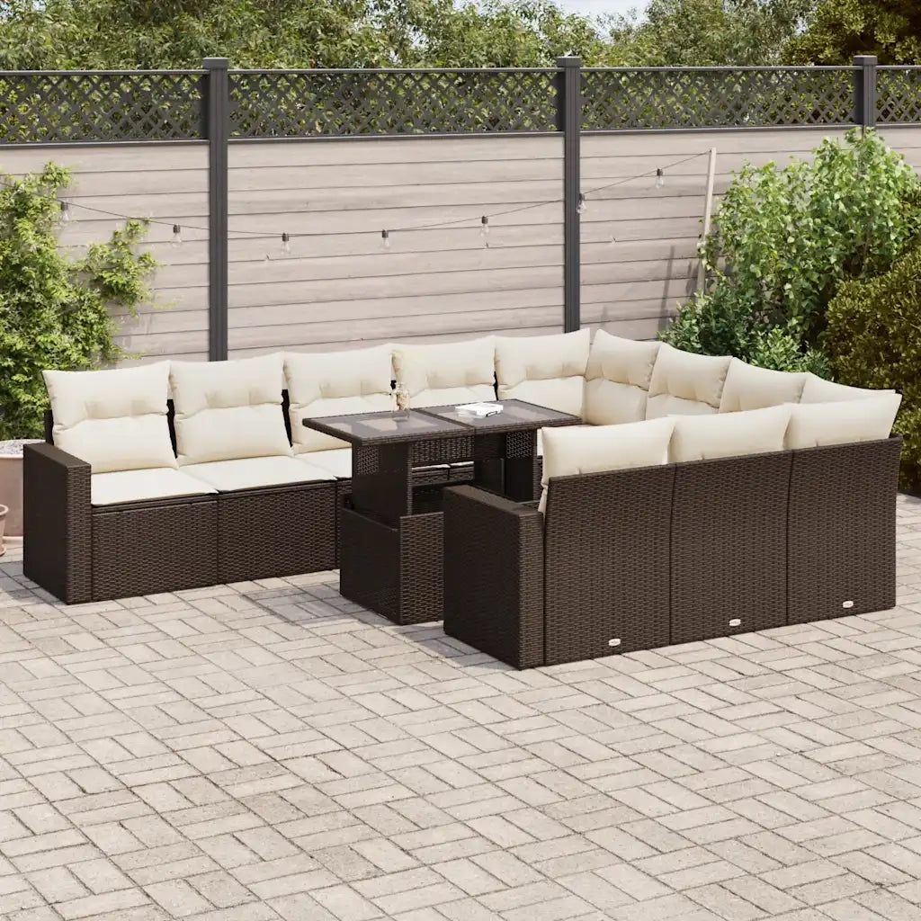 vidaXL Set Divani da Giardino 11 pz con Cuscini Polyrattan Marrone