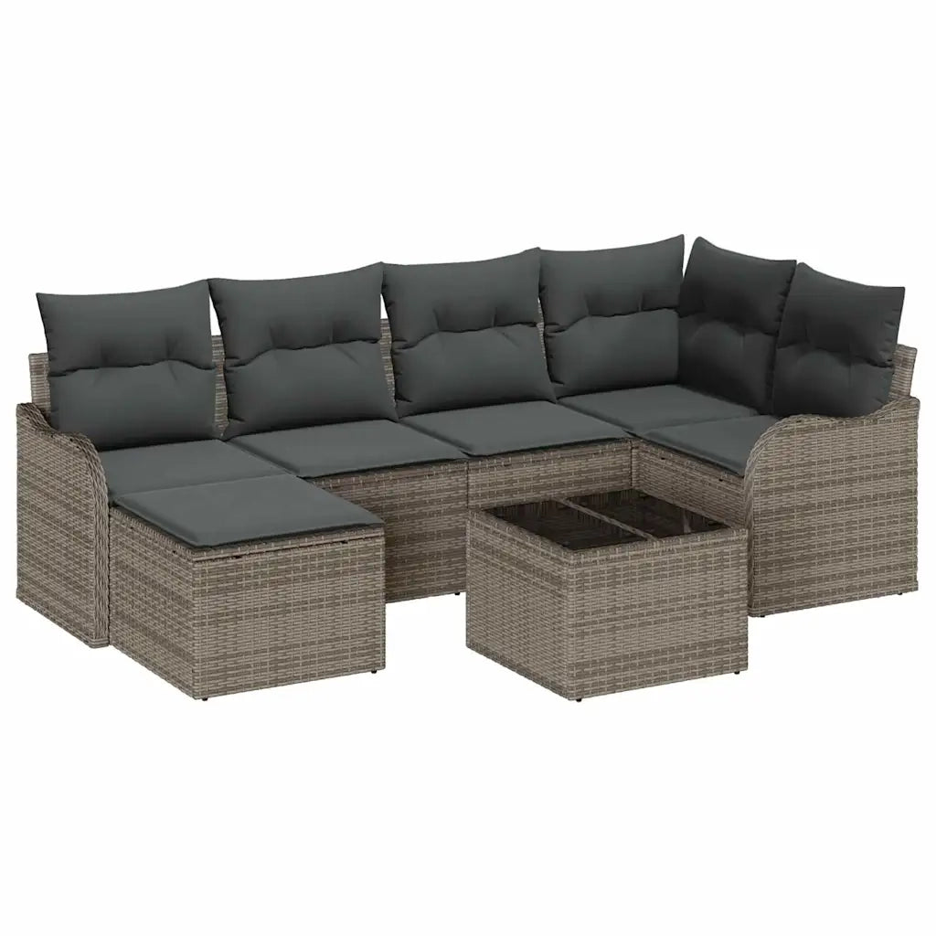 Set Divano da Giardino con cuscino 7 pcs Grigio Poly Rattan 3345779