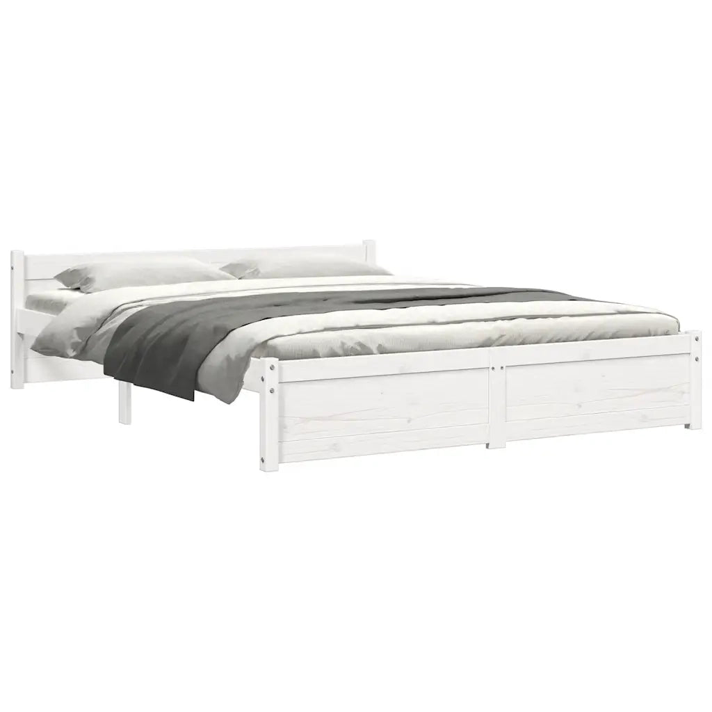 Letto matrimoniale | Letto per adulti | Giroletto Bianco in Legno Massello 150x200 cm King Size