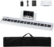 Pianoforte digitale a 88 tasti, tastiera per pianoforte con 380 suoni, 128 ritmi, 88 demo, MIDI, pedale, pianoforte elettrico portatile con supporto per musica, borsa da trasporto (bianco)