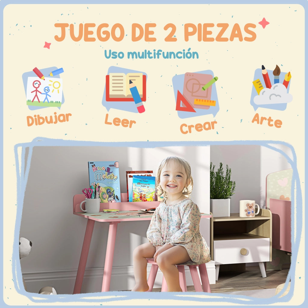Set Scrivania e Sedia Bambini con Libreria ¨C Xylo ¨C Rosa Legno +3 Anni