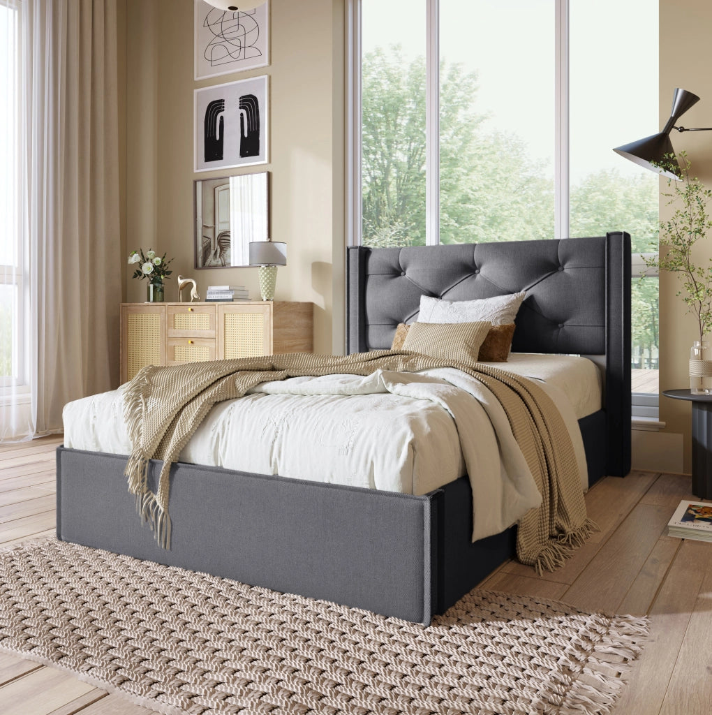 Letto singolo imbottito 90x200 cm con contenitore e testiera trapuntata