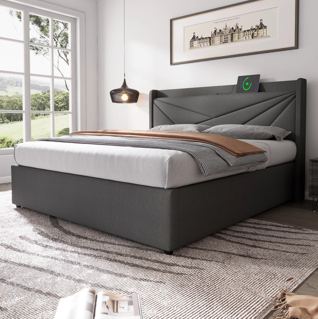 Letto matrimoniale contenitore 160x200 cm con USB e USB-C