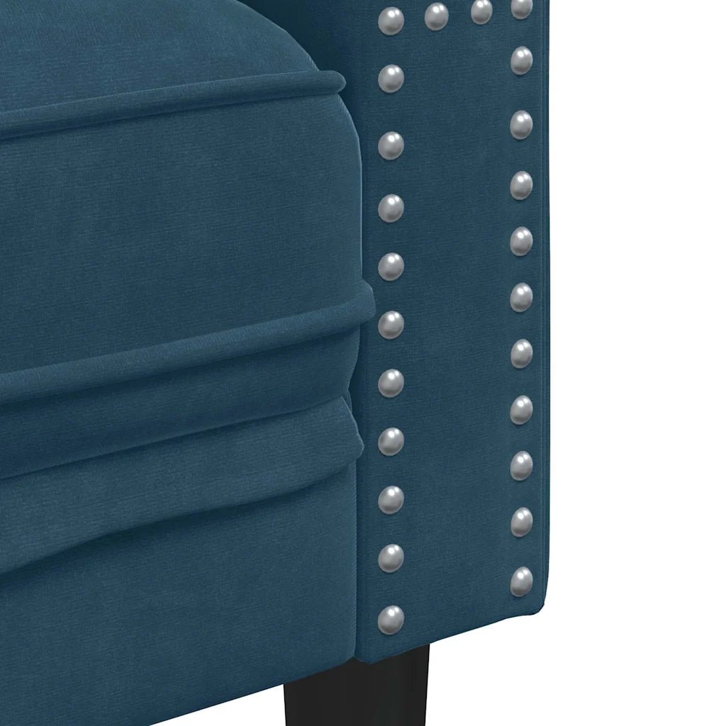 vidaXL Set Divani Chesterfield 3pz con Cuscini Blu Velluto