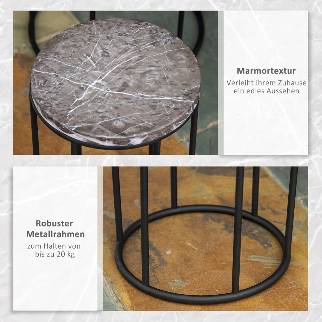 Set di fioriere in metallo 3 pezzi ¨C zephmum ¨C nero grigio effetto marmo impilabili